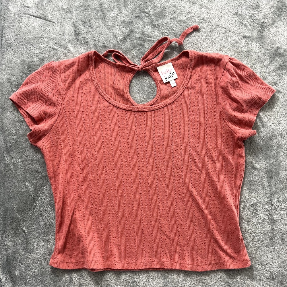 Womens Belle du jour Keyhole Crop Top Orange Puff Sleeve Size L
